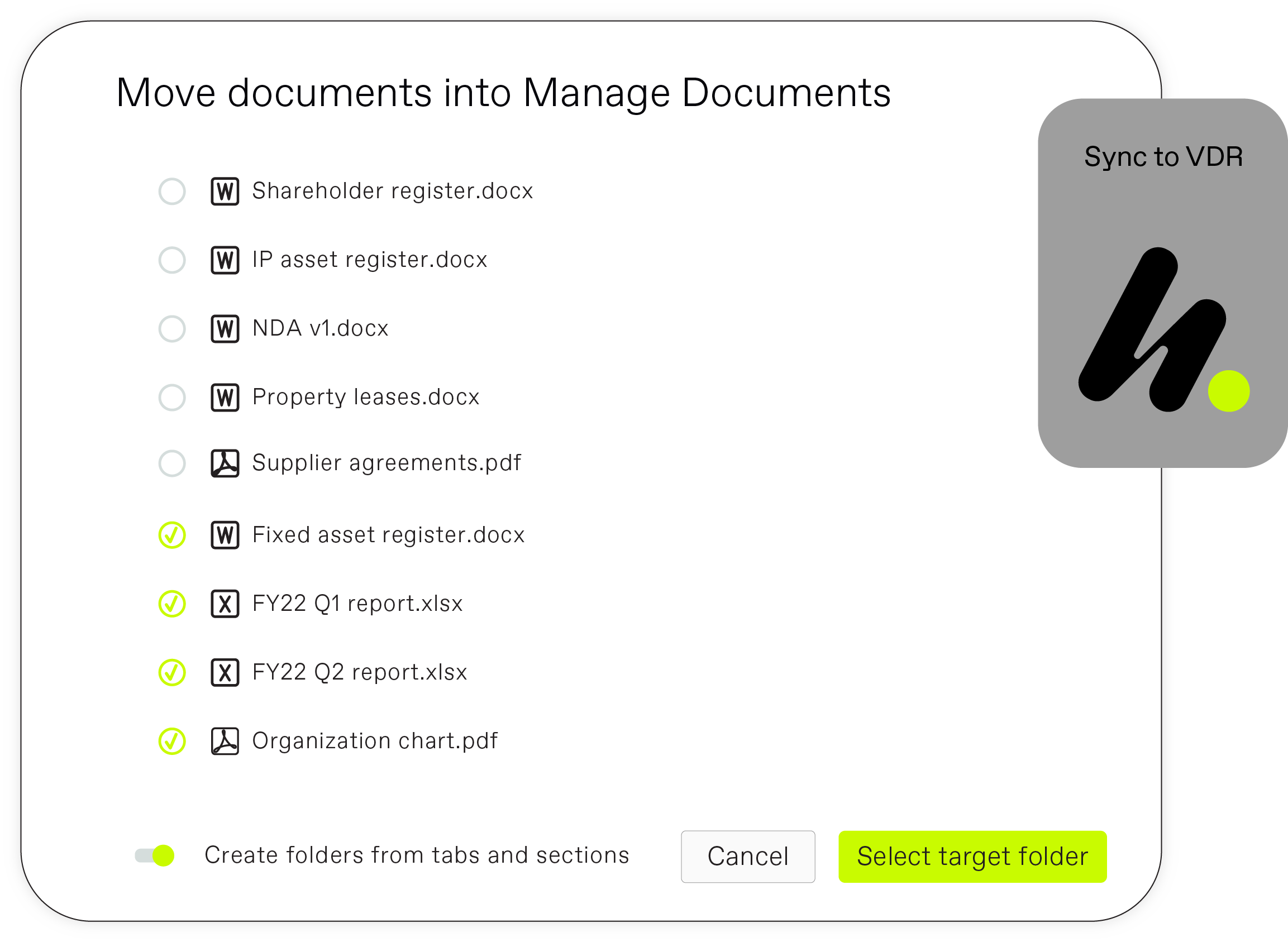 Move document seamlessly into the virtual data room
