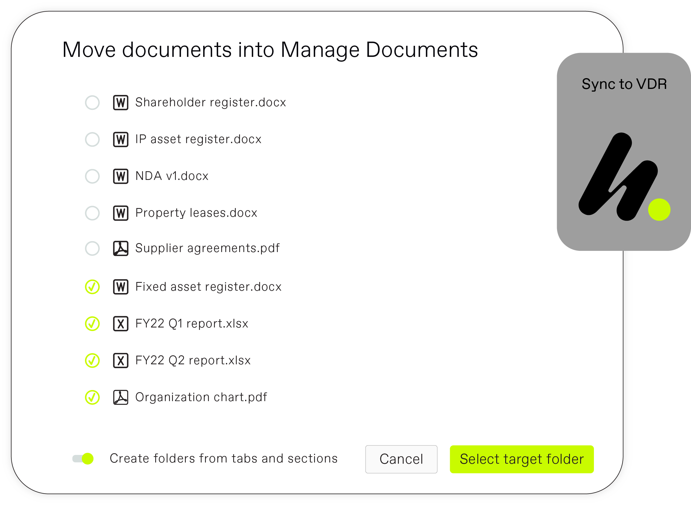 Move document seamlessly into the virtual data room
